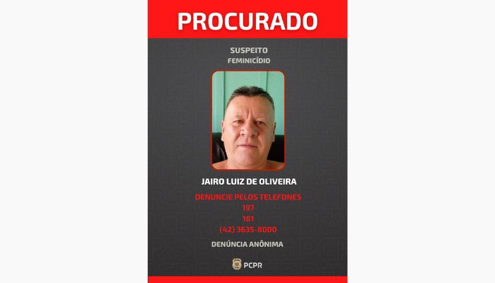 Laranjeiras – Polícia Civil pede ajuda da população para encontrar autor de feminicidio